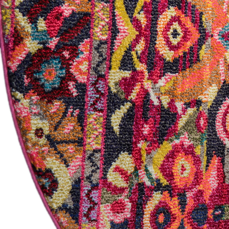 Eddins Washable Floral Indoor Rug, Round 6'1"