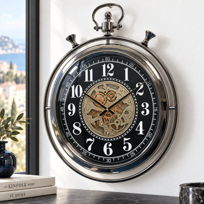 Horloge murale avec engrenages réels en mouvement