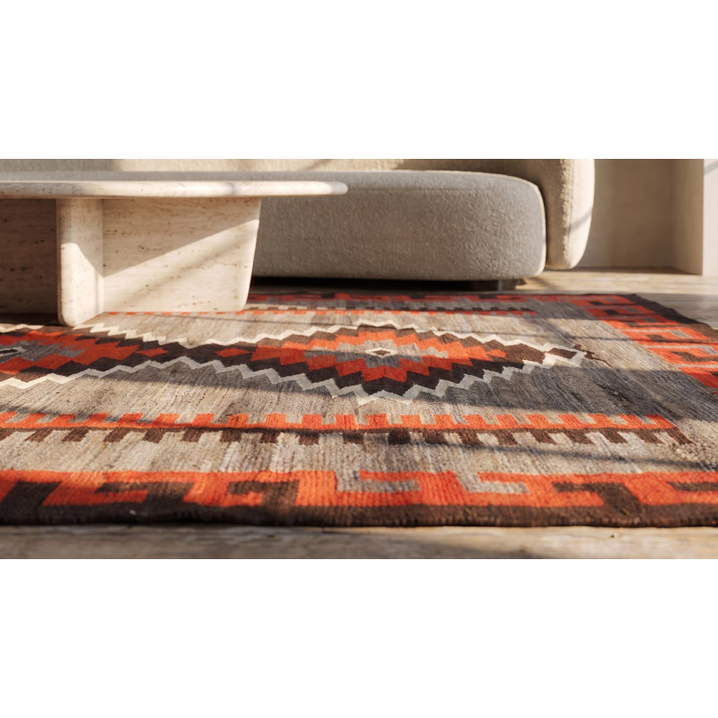 Geometric Running Dog Border Antique Tribal Native American Flatweave Navajo Rug