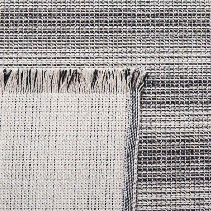 Ivory and Black Flat Woven 4' x 6' Synthetic Area Rug
