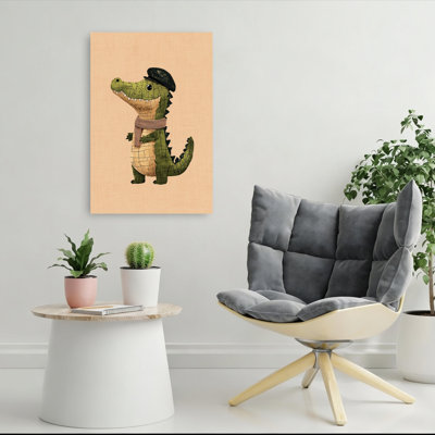 Cute Dapper Crocodile Playful Whimsical Contemporary Alligator Crocodile Wall Art Print 1 Piece Wrapped Canvas Wall Art