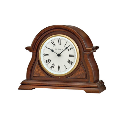 Analog Wood Quartz Alarm Tabletop Clock in Brown -  Bulova, B1851