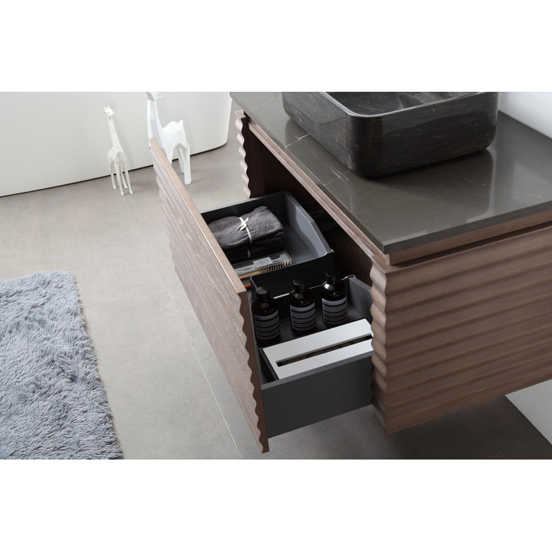 Meuble-lavabo en contreplaqué de chêne naturel avec plateau en quartz d'ingénierie Jasmine, Chêne châtaigner