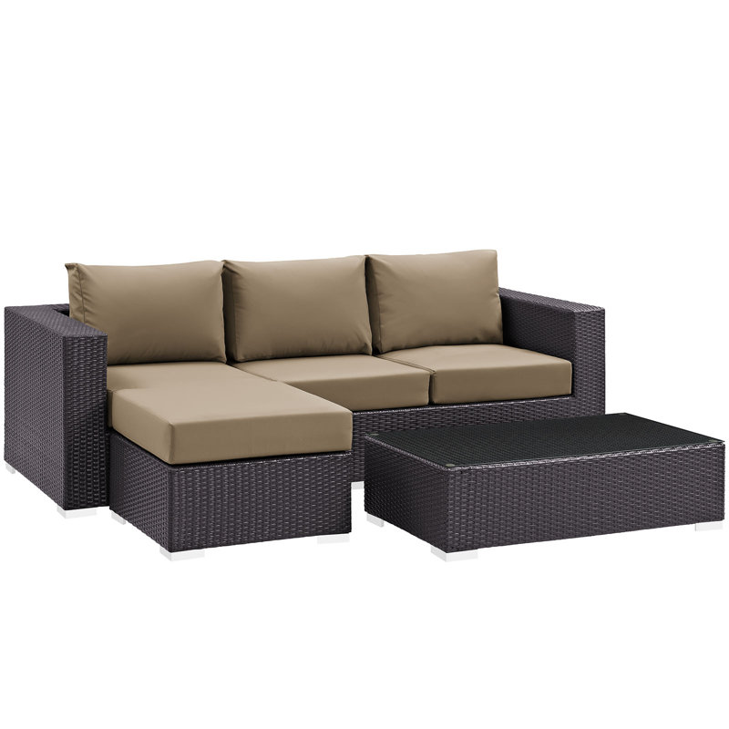 Convene 3 Piece Rattan Sectional Seating Group with Cushions, Mocha