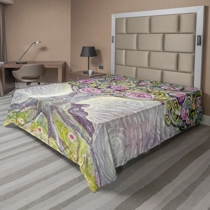 Drap plat Ambesonne Tree of Life Spring Love Universe mauve rose vert