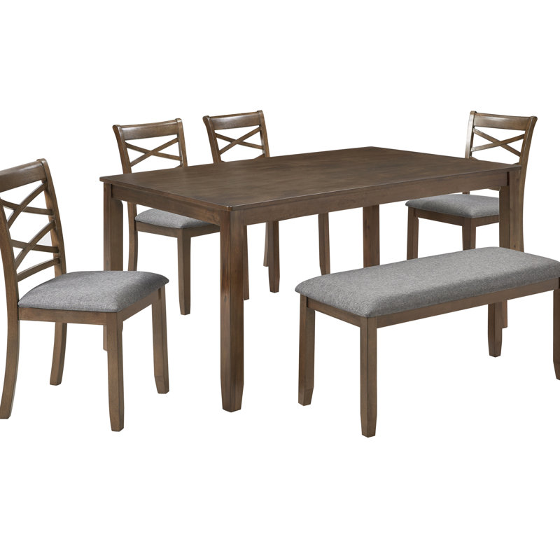 Spacieuse table de salle à manger rectangulaire en noyer pour la cuisine et les espaces, comprenant des coussins confortables et des pieds stables avec assise en bois massif, idéale pour les réunions de famille