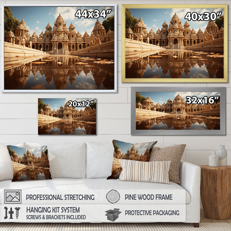 «Hinduisim Art Temple Reflections I», reproduction, H 12 po x l 20 po x P 1 po, Cadre simple argenté