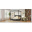 Grand lit plateforme à baldaquin en bois avec lattes de soutien, noir-129230871-129230872
