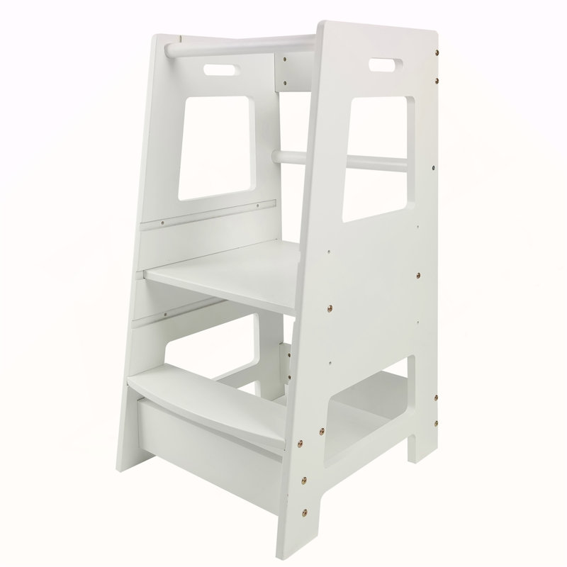 ECOMEX Toddler Standing Tower for Kitchen, Step Stool for Kid's Adjustable Height Learning Stool, Removable Anti-Drop Safety Rail Stool for Bedroom, Bathroom, White
