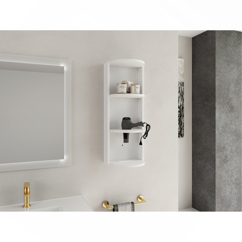 12" Bathroom Wall-Mounted Storage Rack, Float Mounting Design,(KD-Packing), White