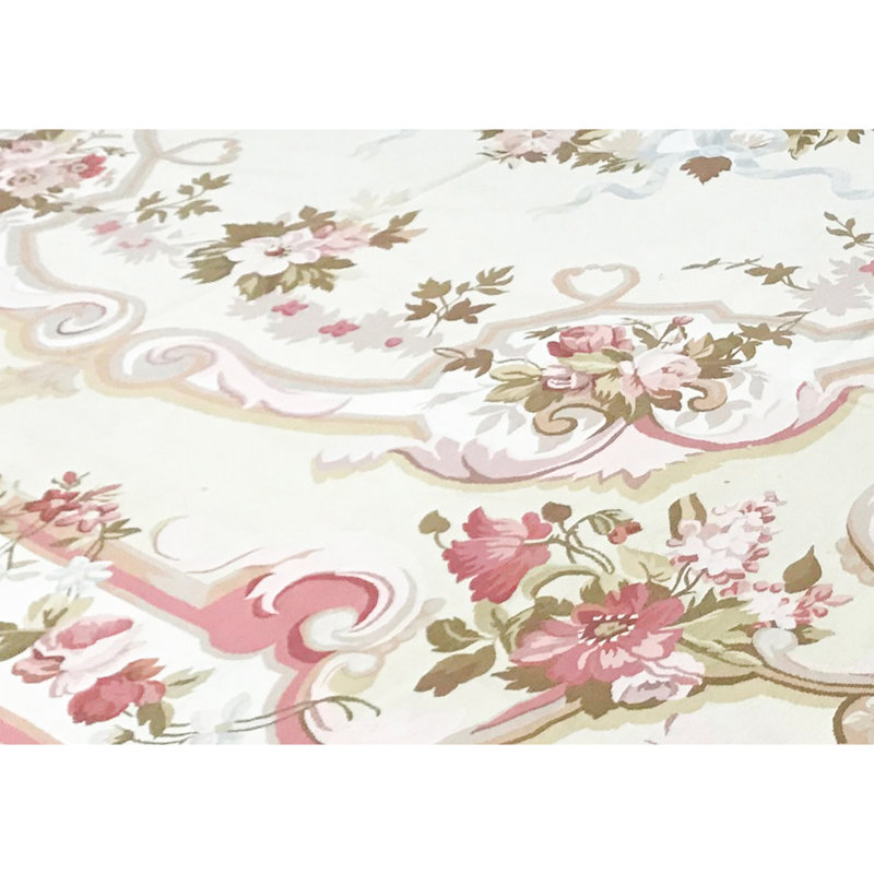 Hand-Knotted High-Quality Ivory and Peach Area Rug