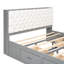 Grand lit plateforme gris avec rangement pour tête de lit en bois, 4 tiroirs et porte-chaussures, Nuance