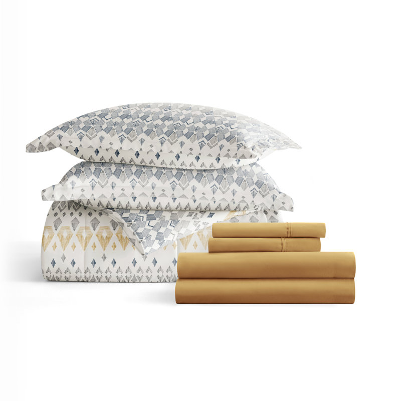 7-Piece Bedding Bundle - Pattern Comforter and Sheet Set, Queen Comforter + 1 Additional Piece, Gray Geometric