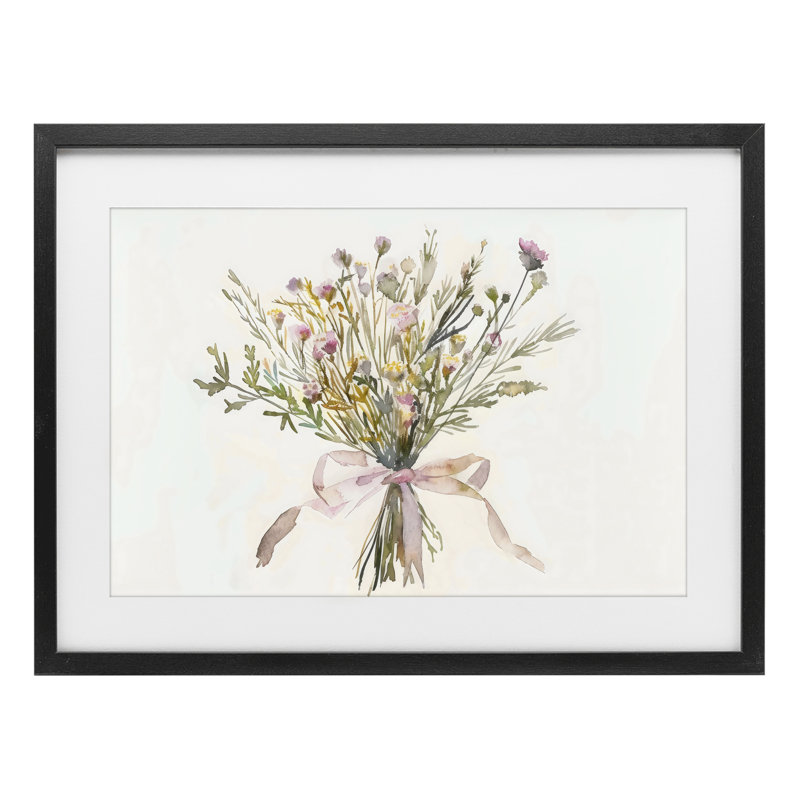 Bouquet de fleurs sauvages printanières, reproduction sous verre, design by Creative Studio, H 17 po x l 23 po
