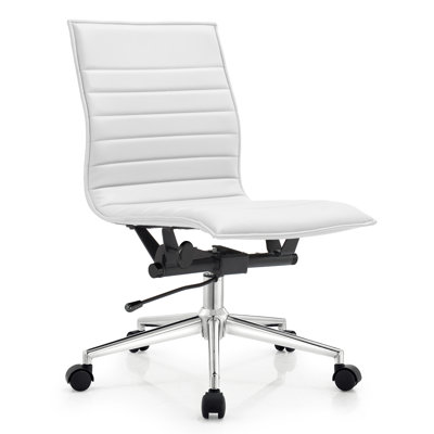 Lindholm Mid Century Modern Contemporary Ergonomic Office Chair Modern Wide Armless With Wheels Pads Arm Faux Leather Swivel Adjustable Executive Pads by Orren Ellis