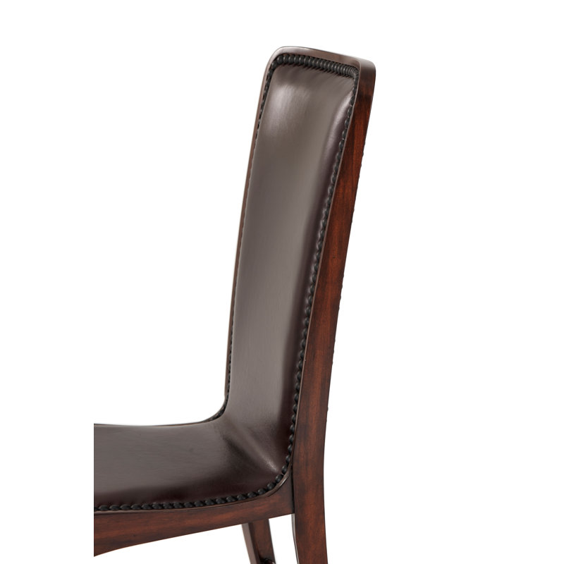 Old English Genuine Leather Upholstered Wood Side Chair