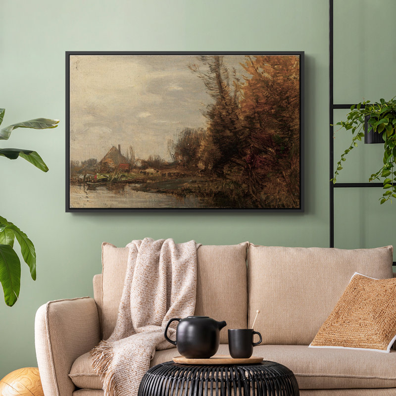 Paysage rétro-CCxxix, Toile avec cadre flottant noir, H 27 po x l 41 po x P 2 po