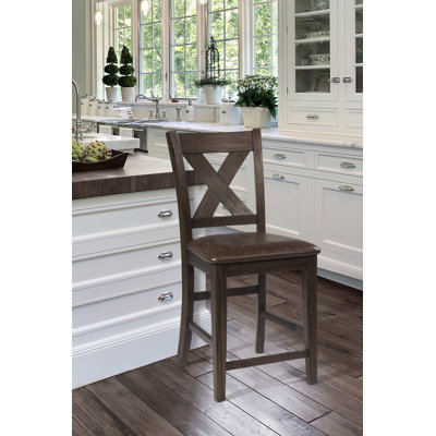 Demmer Upholstered Counter Stool with Solid Wood Frame