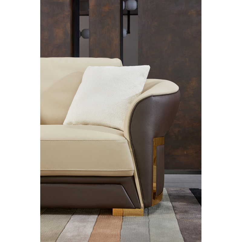Sofa, Beige/Chocolate Genuine Leather