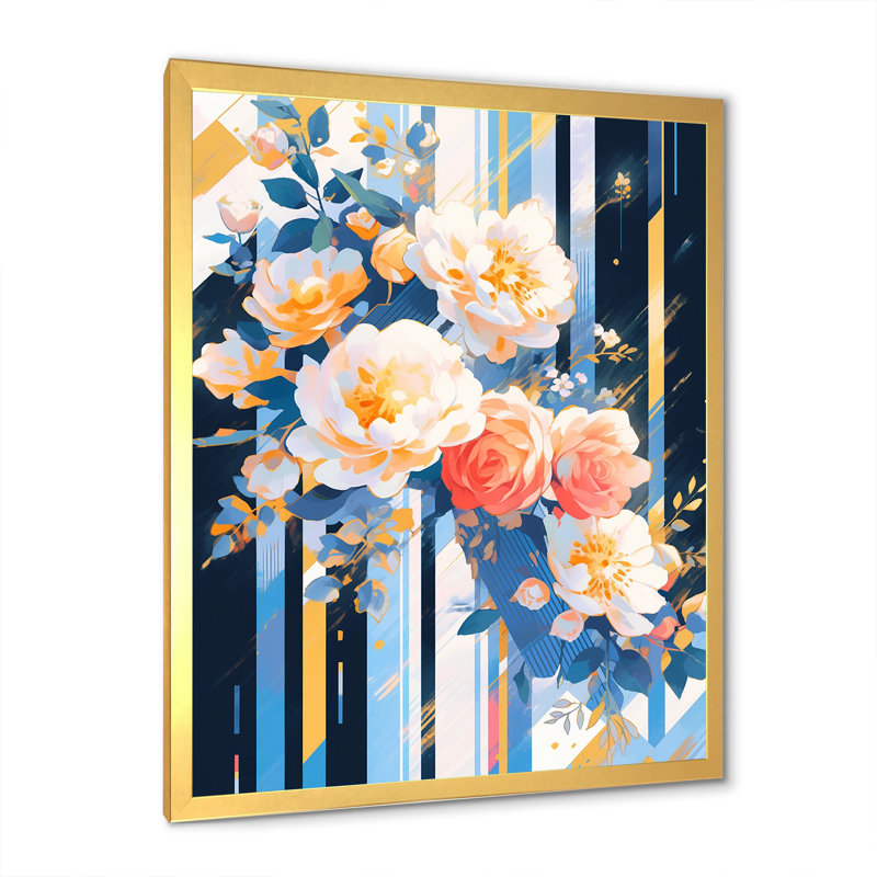 «Peony Whisperes Bouquet II», reproduction sur toile, Encadrement doré, H 32 po x l 24 po x P 1 po