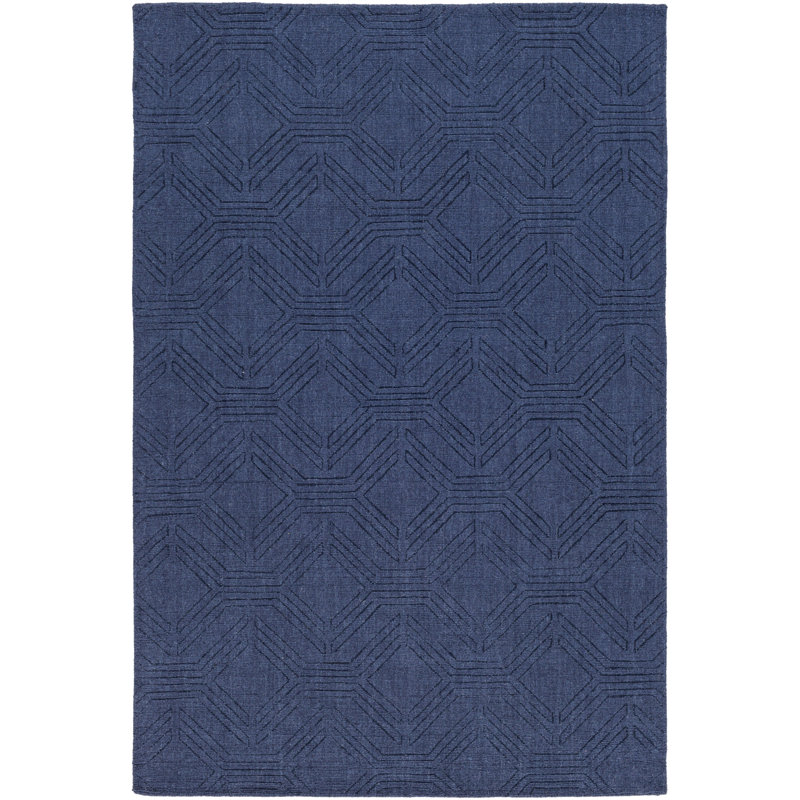 Tapis bleu en laine tissé à la main Belle, Rectangle 2 pi x 3 pi