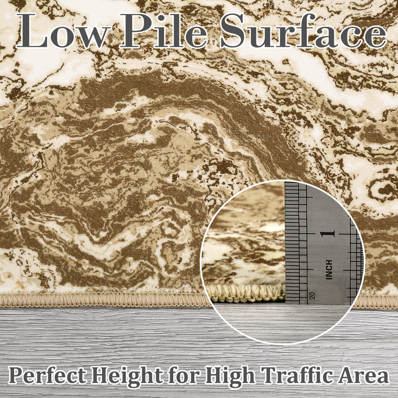 2'x6' Washable Abstract Marble Rug, Non-Slip Foldable Indoor Carpet for Hallway Entryway, Coffee, Runner 2' x 6', Brown