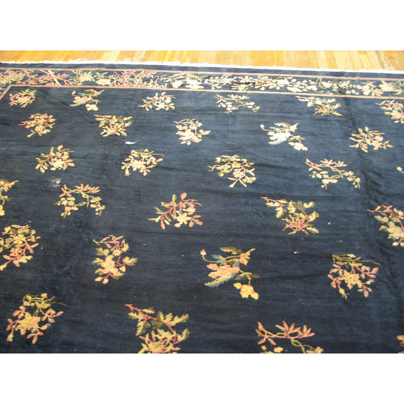 Wool Rectangle Large Antique Blue 1890s Hand Knotted Pile Rug