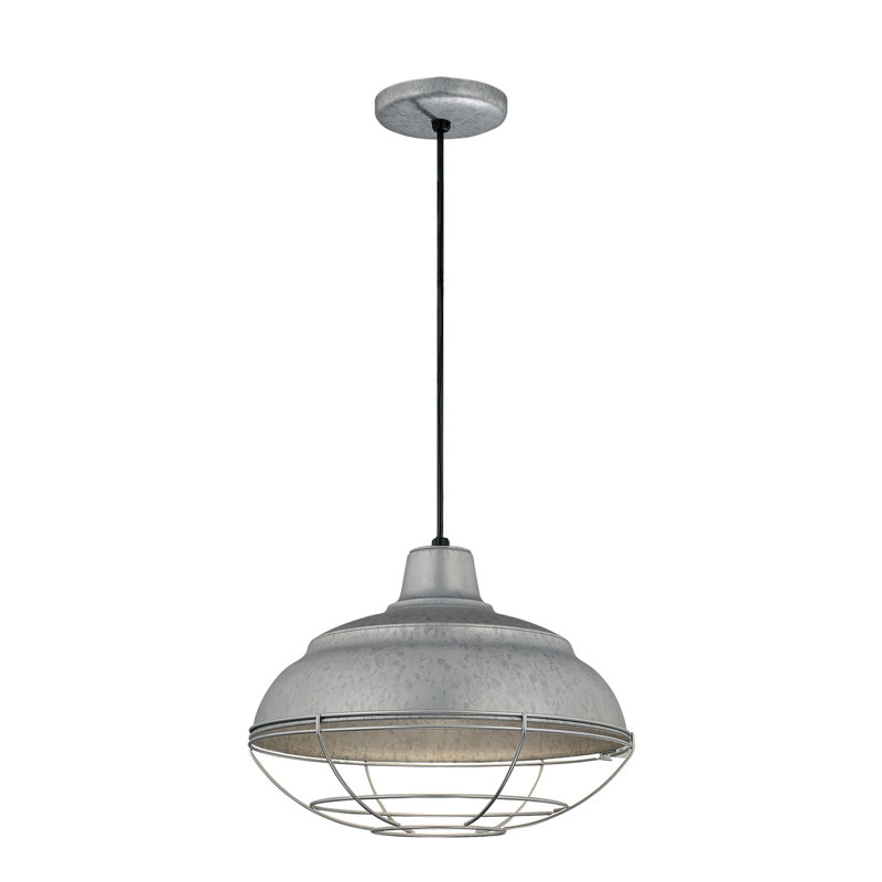 Luminaire suspendu simple en forme de dôme à 1 lumière Abrahamson, Galvanisé, H 9,25 po x l 17 po x P 17 po