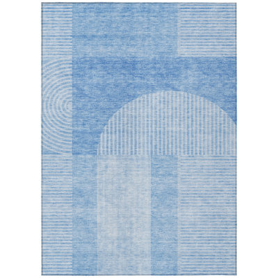 HomeRoots 3' X 5' Sky Blue And Denim Blue Geometric Washable Indoor Outdoor Area Rug