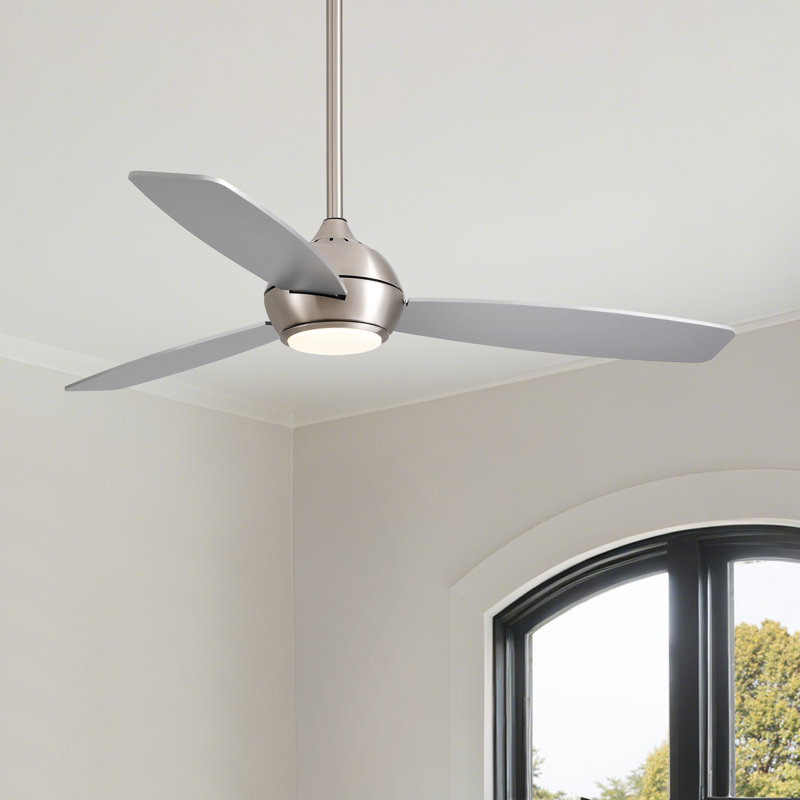 Ventilateur de plafond moderne à 3 pales de 52 po avec télécommande et lumière DEL, Nickel, Argent argent