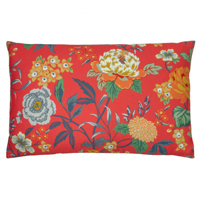 Azalea Floral Red Rectangular Throw Cushion