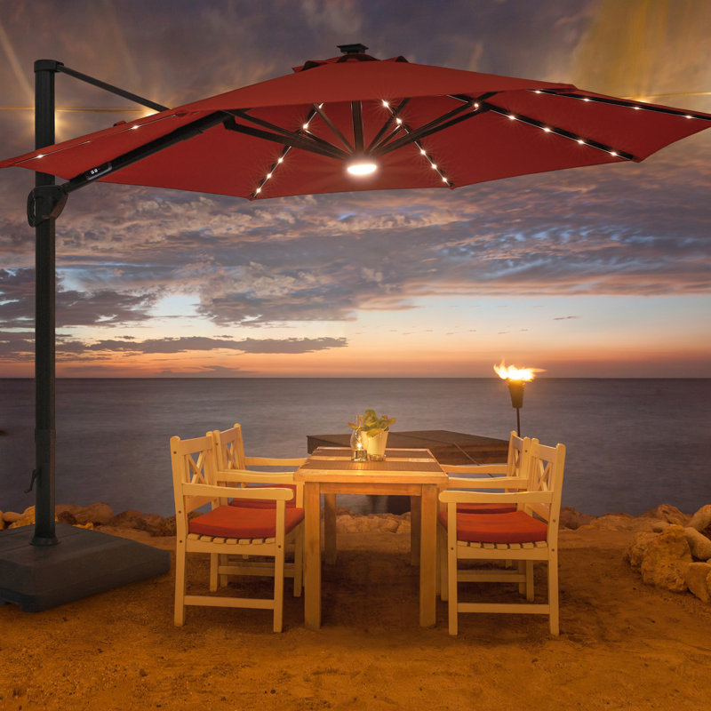 Parasol rotatif en aluminium en porte-à-faux avec support, Rouge