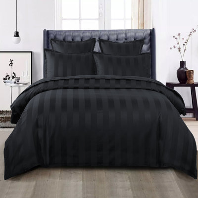 Renze Microfiber 250 TC Reversible Stripe Duvet Cover Set with Pillowcases