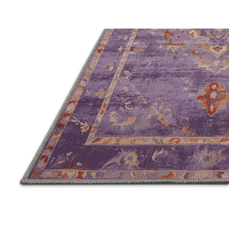 Machine Washable Purple Area Rug, Rectangle 4' x 6'