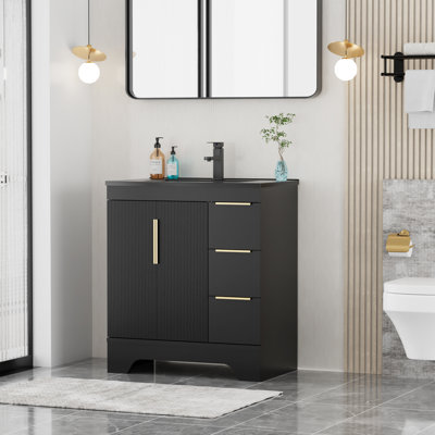 Ensemble de meuble-lavabo moderne simple 30 "avec comptoir en résine Skeen, robinet, assemblage requis