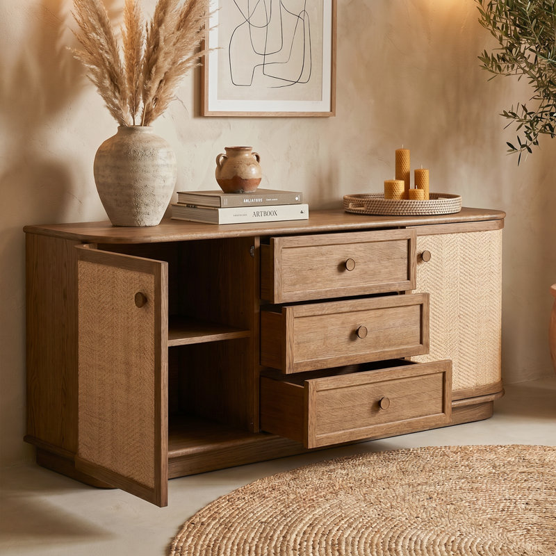 Bastian 71” Oak and Rattan Sideboard