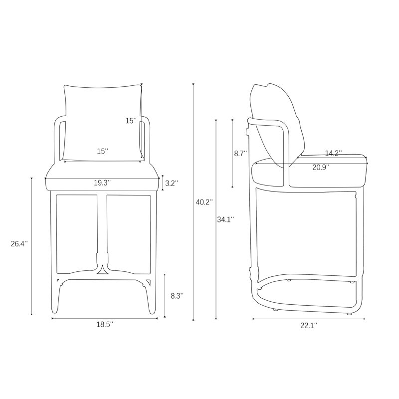 Cindina 26'' Boucle Counter Stools With Backrest & Metal Frame, Modern Upholstered Bar Chairs For Kitchen Island, Gray