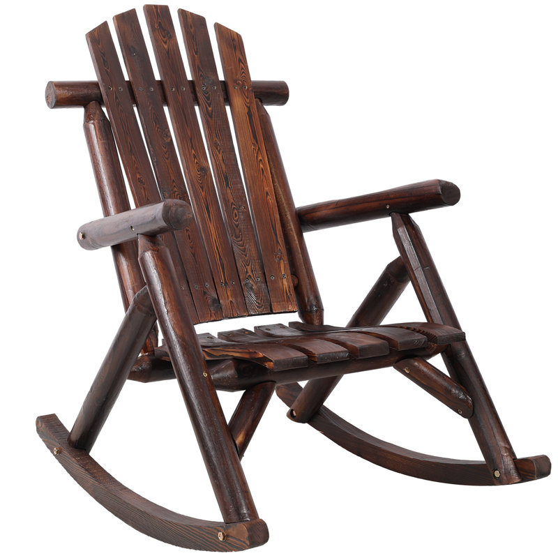 Chaise berçante de patio en bois avec grand dossier, Brun