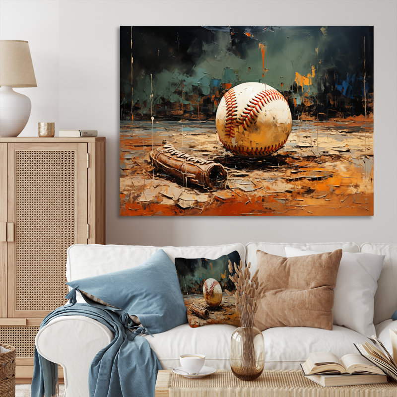 Baseball Collage Glove And Ball - Sports, reproduction d'art sur toile, H 16 po x l 32 po x P 1 po, Toile tendue