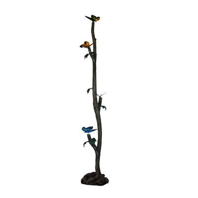 Statue de quatre papillons sur une branche d'arbre en bronze, taille: 7 po x 9 po x H 50 po