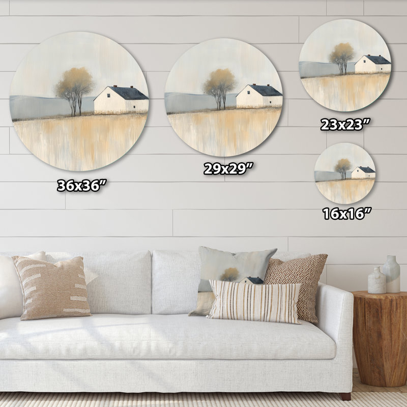 Ferme isolée et arbre - Décoration murale en métal de style campagne, H 36 po x l 36 po