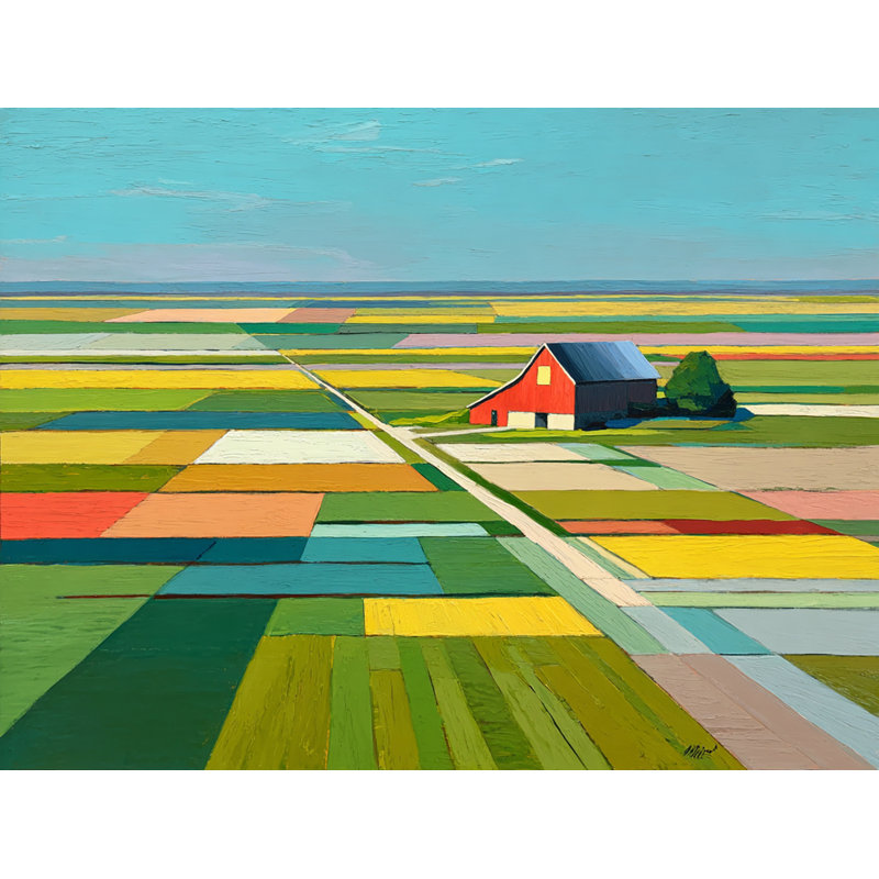 Patchwork Fields Barn - Toile tendue, art mural, H 16 po x l 24 po
