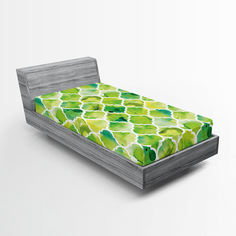 Drap-housse orange Ambesonne, Vert lime / jaune / treillis blanc, Drap-housse pour lit simple TG