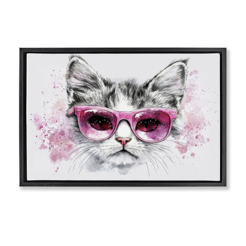 Cadre flottant Cool Cat avec lunettes de soleil, design par LSR Creative Studio, Cadre flottant noir de jais