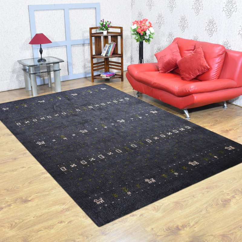 Heywood HAND KNOTTED LOOM SILK ECO-FRIENDLY AREA RUGS  - Charcoal Color, Contemporary Design, Rectangle 5' x 8'