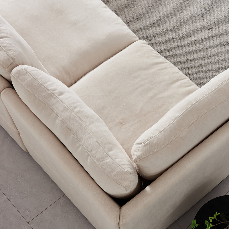 Modular Sofa With Ottoman, Filled With Down , Soft Linen Fabric, 100 % polyester beige