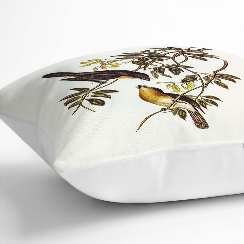 Broad-Billed Flycatchers Square Throw Cushion, 55cm H x 55cm W x 20cm D, White