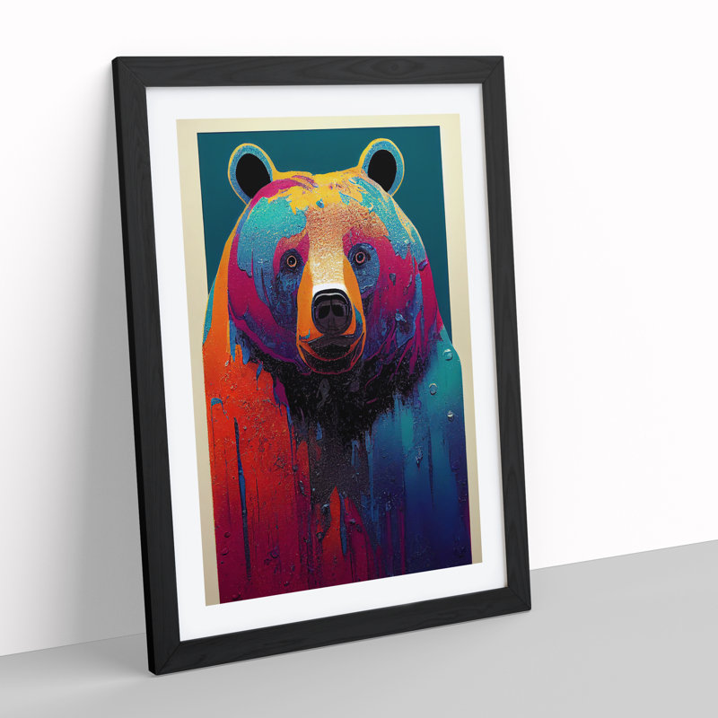 XV1022-4057X Splashed Bear No.3 Abstract - Print, Black Framed, 66cm H x 48cm W, White