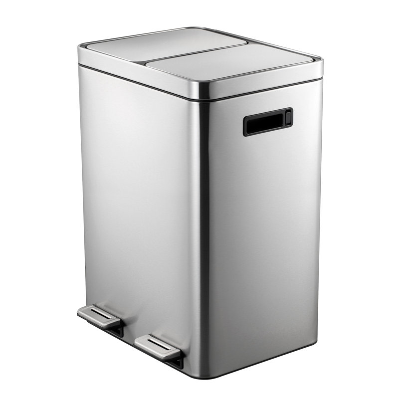 10.5 Gallon / 40L Dual Compartment Step Trash Can with Dual Lids and Pedals