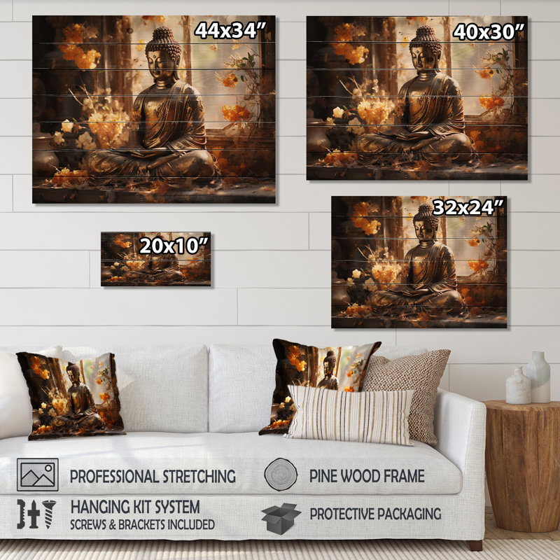 Rosen - Décoration murale paysages de bois sur bois de pin naturel, H 24 po x l 32 po